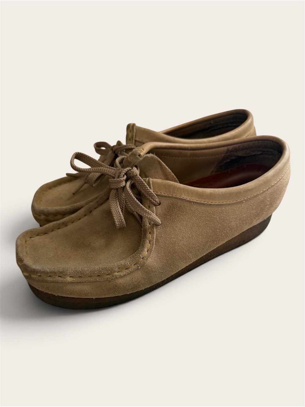 Clarks Wallabee Women’s 8M Tan Suede Moc Toe Lace Up Shoes 35395